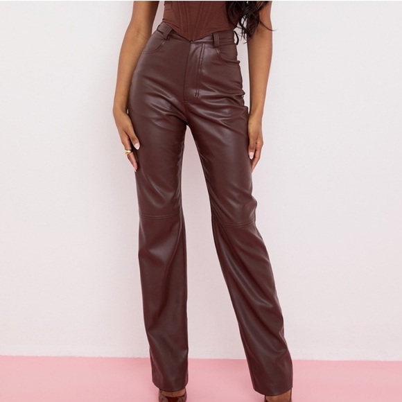 House Of CB “Inaya” Dark Brown Faux Leather Pant Size Large New With Tags! - Picture 1 of 12